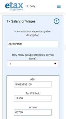 Etax.com.au 2014 tax return on mobile phone