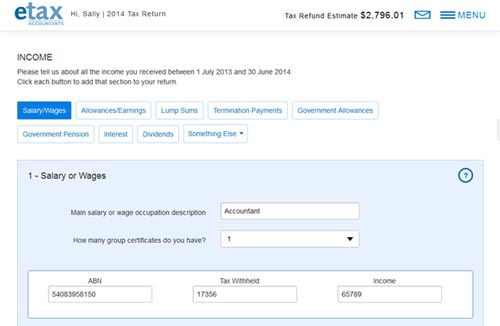 Etax.com.au 2014 tax return on tablet