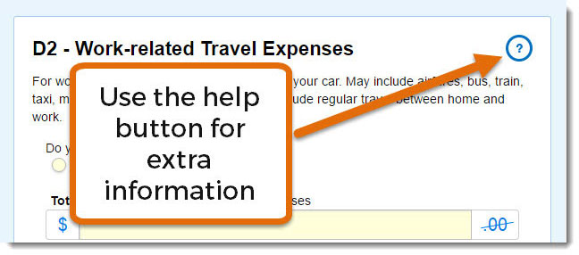 Help is available at each section in your Etax return