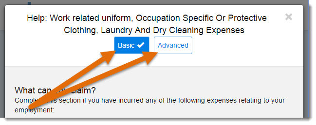 You can choose basic or advanced tax help