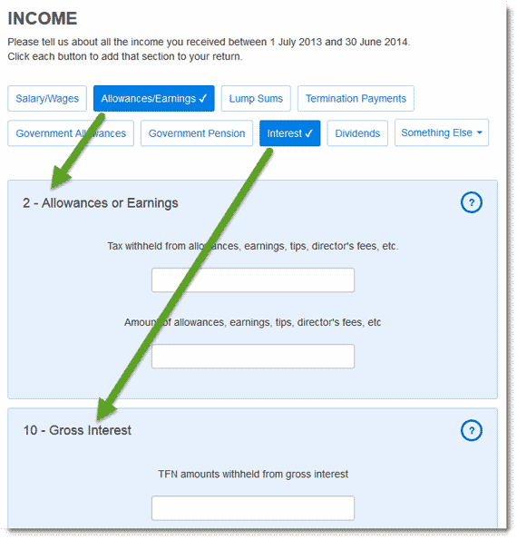 Etax section selection tool