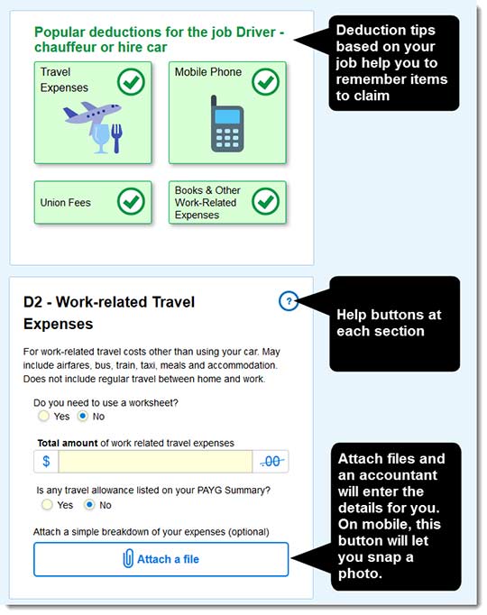 tax deductions, tax help and attachments