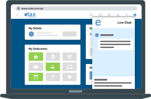 Etax Live chat screen open on laptop