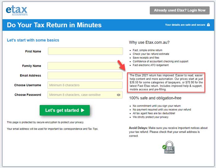 Etax Fees found on Etax Registration Page