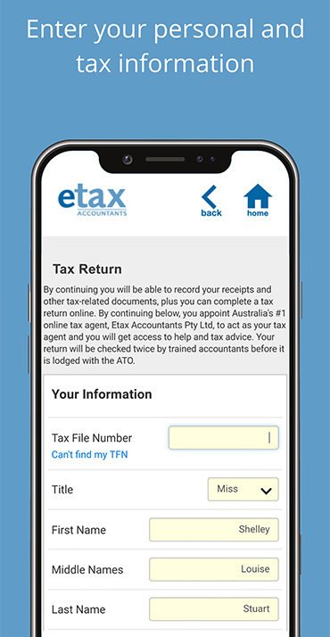 Etax App - Enter your personal and tax information