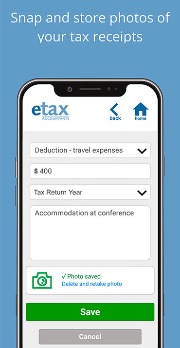 Etax App - snap and store photos of your tax receipts