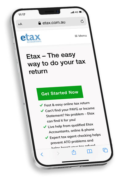 Etax Homepage on mobile