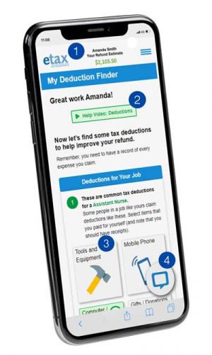 Etax online tax return features on mobile