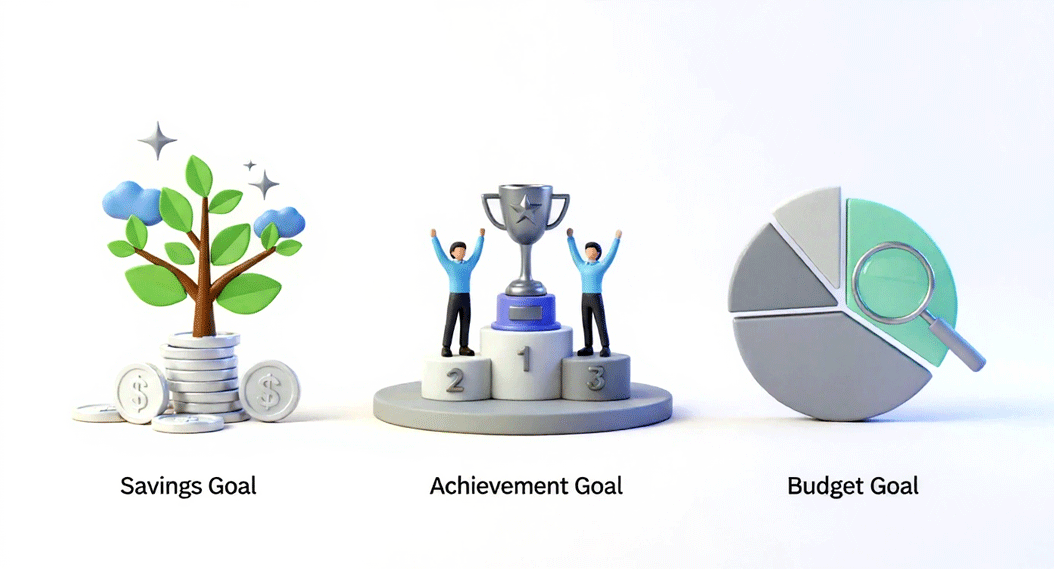 Graphic showing 3 types of achievable finance goals