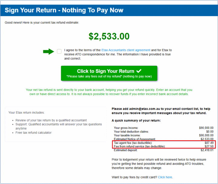 Etax pay and sign page screenshot