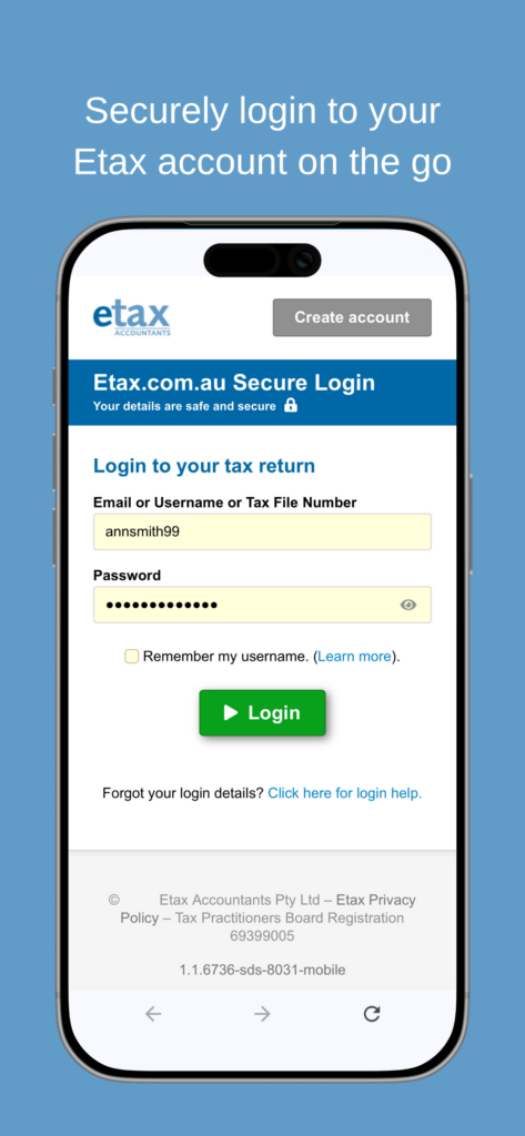 Mobile app screenshot - login
