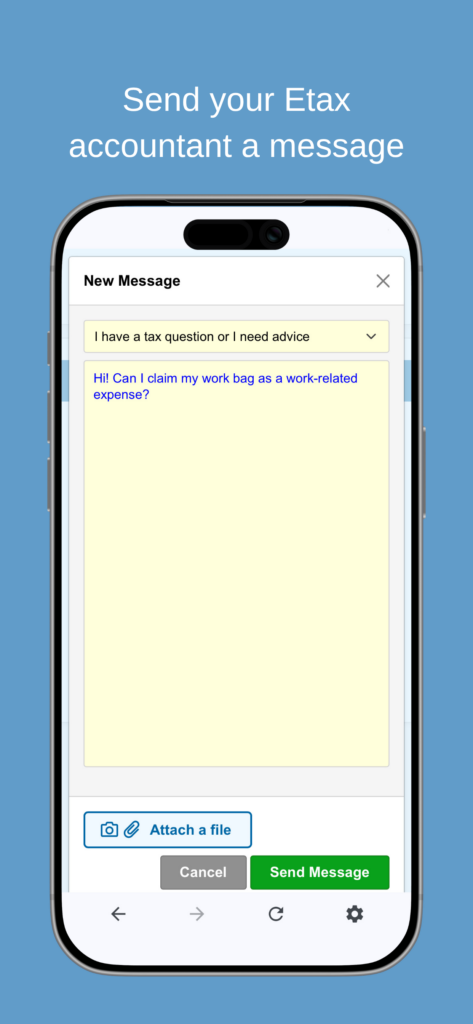Mobile app screenshot - send a message